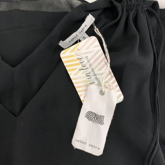 Naked Zebra NEW Womens Size Small Ruched Sleeveless Chiffon Blouse in Black - Picture 6 of 7